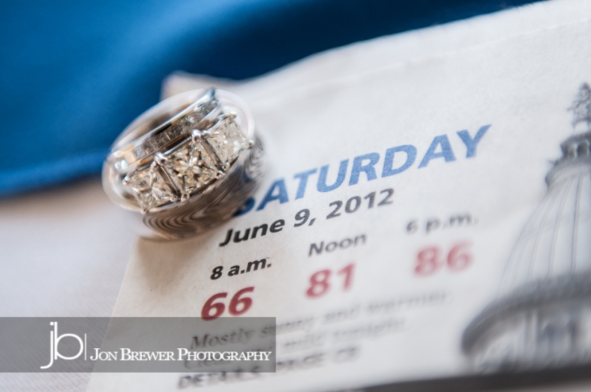 Wedding rings in front of newspaper